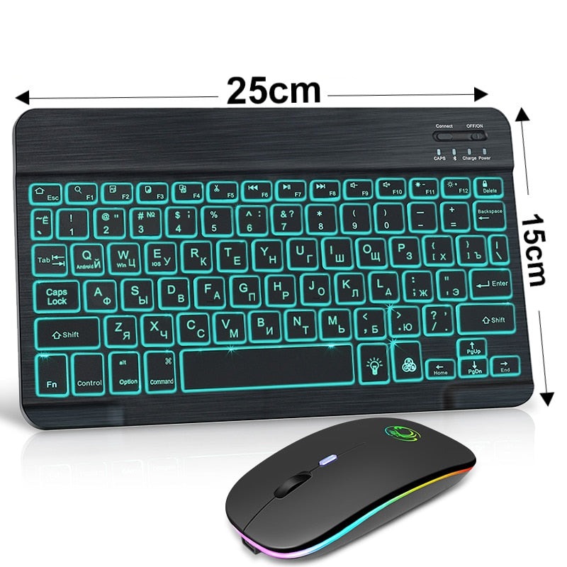 Teclado e mouse Bluetooth sem fio RGB.